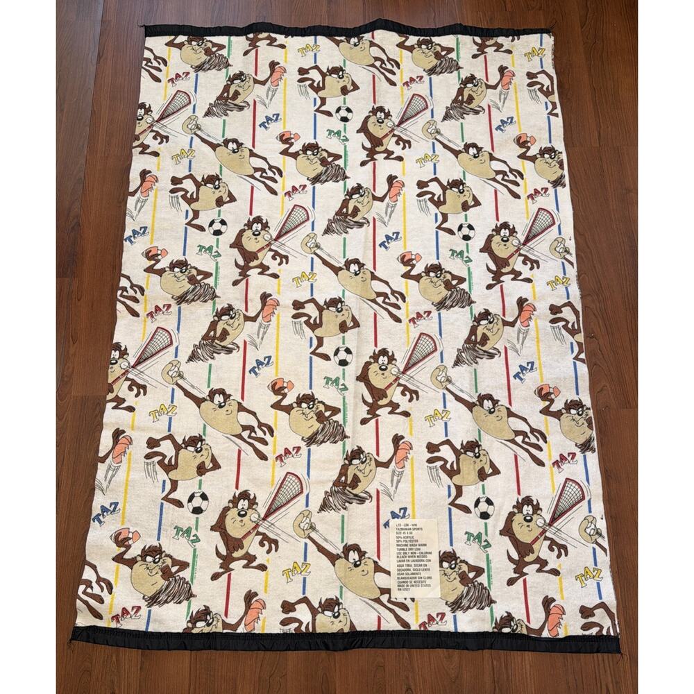 Looney Tunes Sports VTG Baby/Crib/Kids Blanket 1992 Taz 60 x 44 in